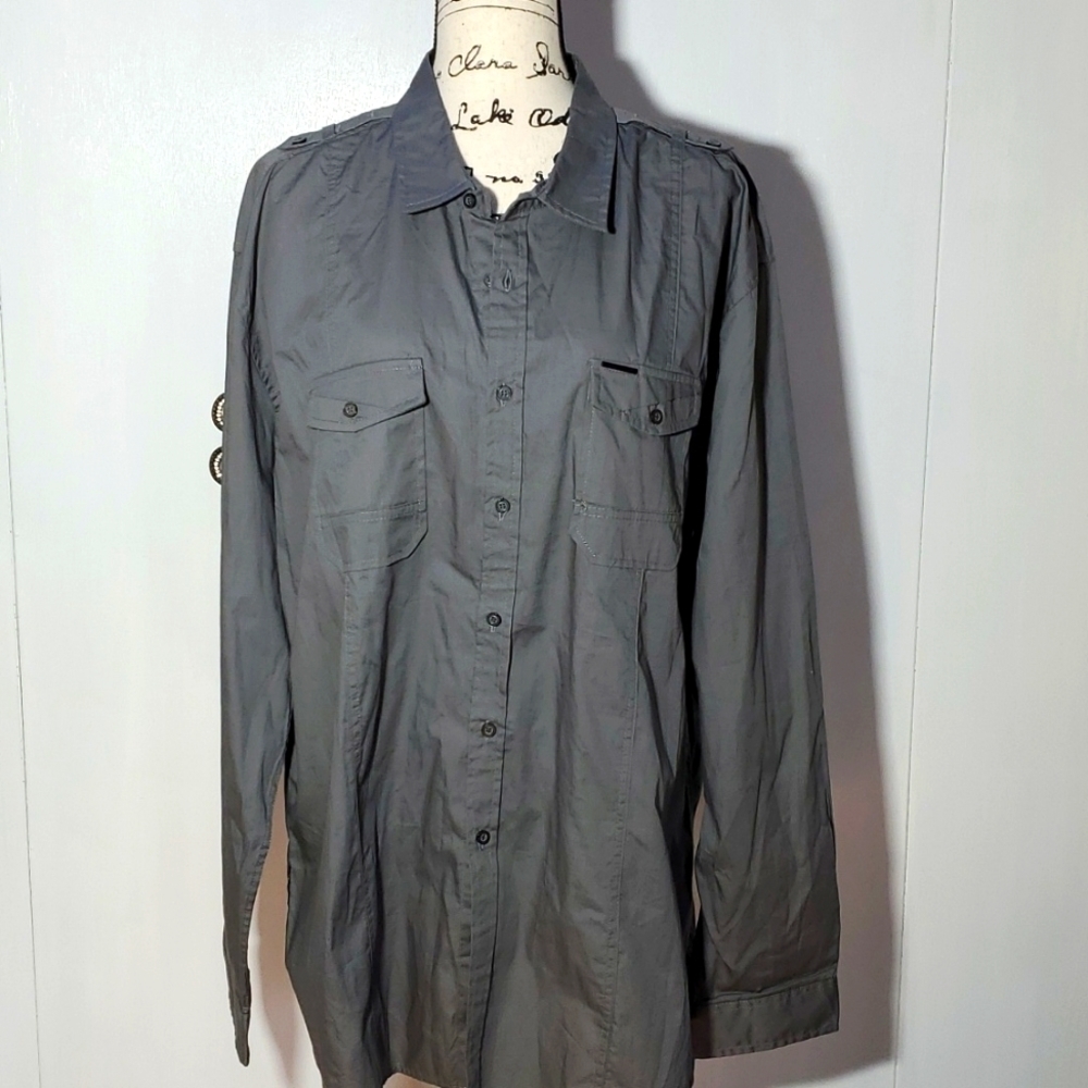 Marc Ecko|Mens Gray Button Down Dress Shirt  Preppy Neutral Sz.XXL